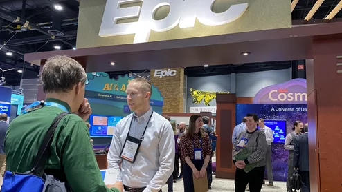 Booth of EMR vendor Epic at HIMSS 2023.