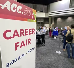 Healthcare systems set up at the ACC.24 career fair in hopes of filling open positions, including a large and growing number of general cardiologist positions. Photo by Dave Fornell #ACC24 #ACC2024